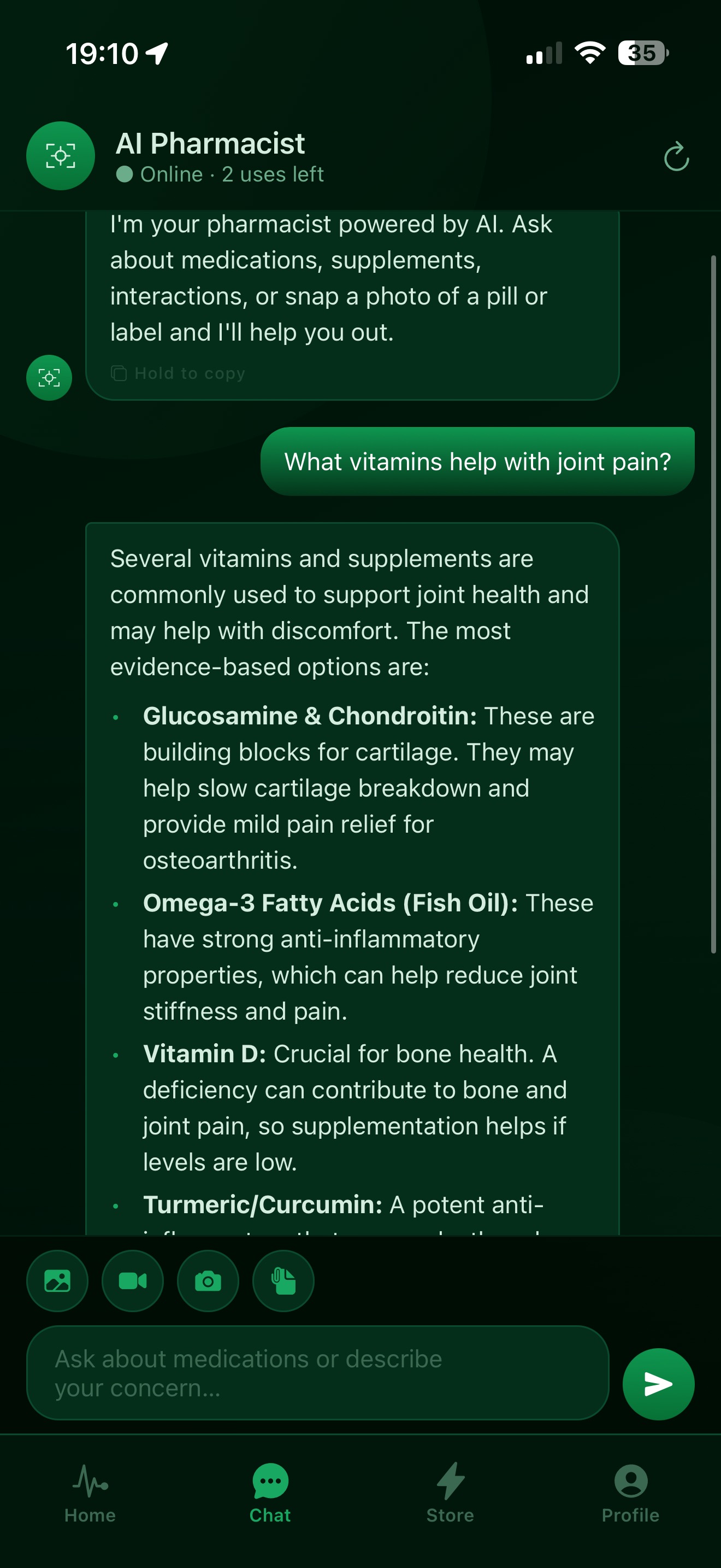 AI Pharmacist chat interface