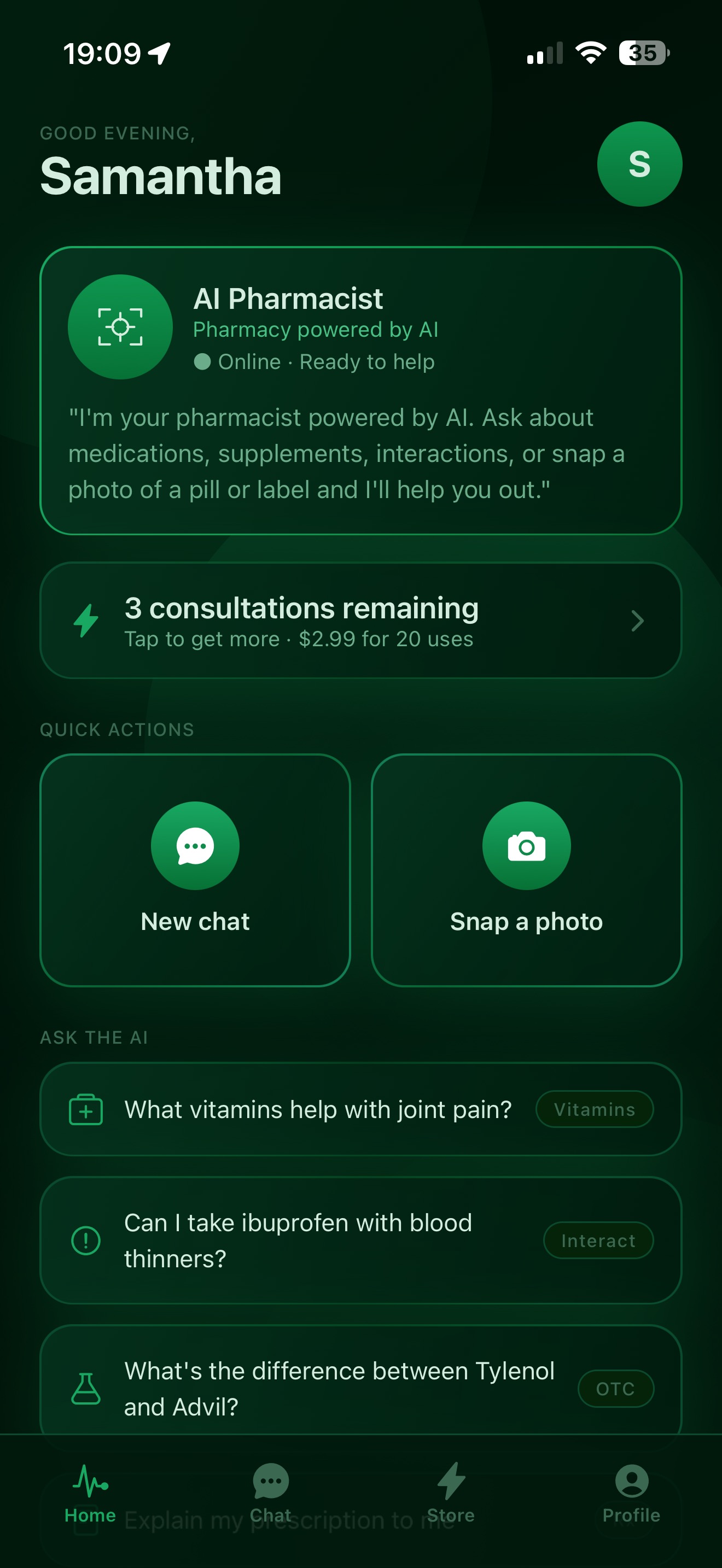 AI Pharmacist home screen