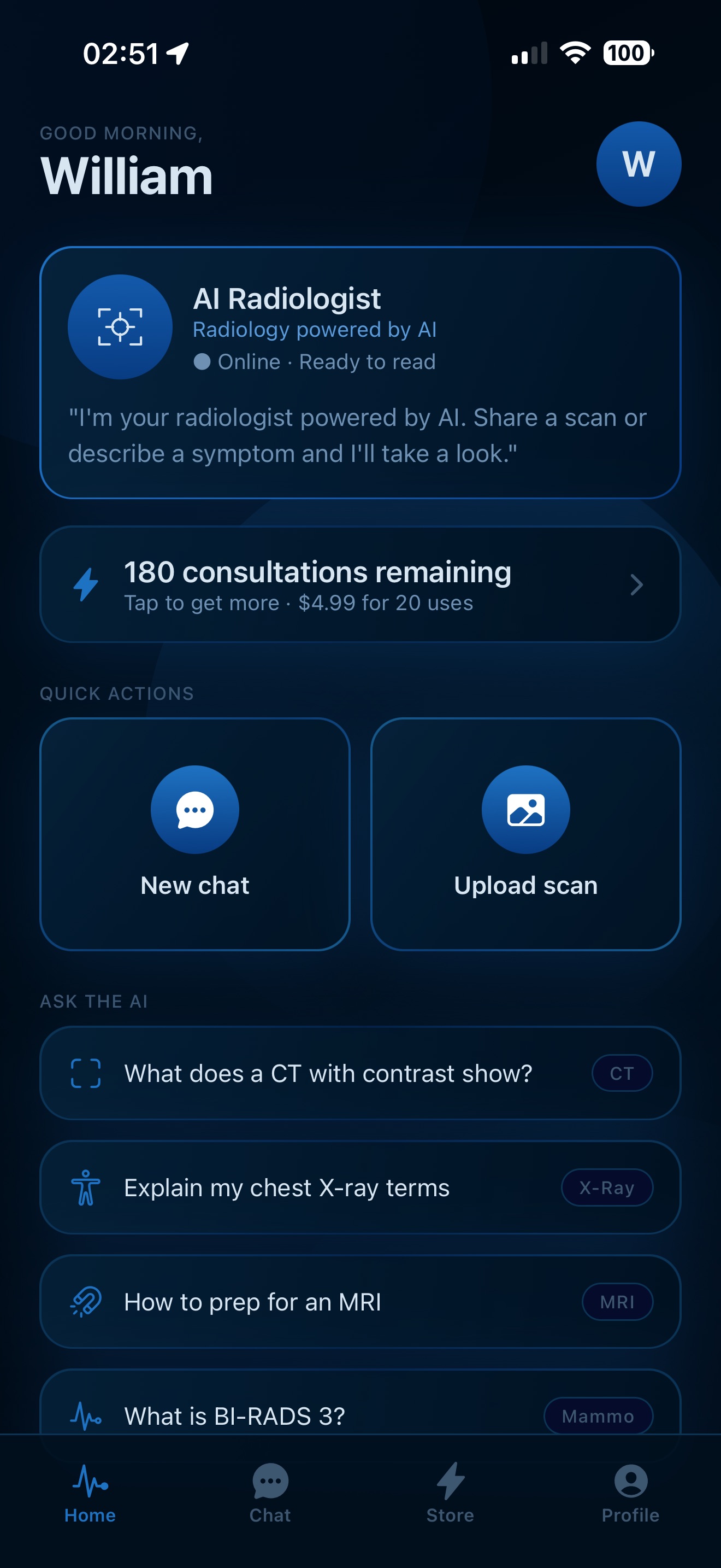 AI Radiologist home screen