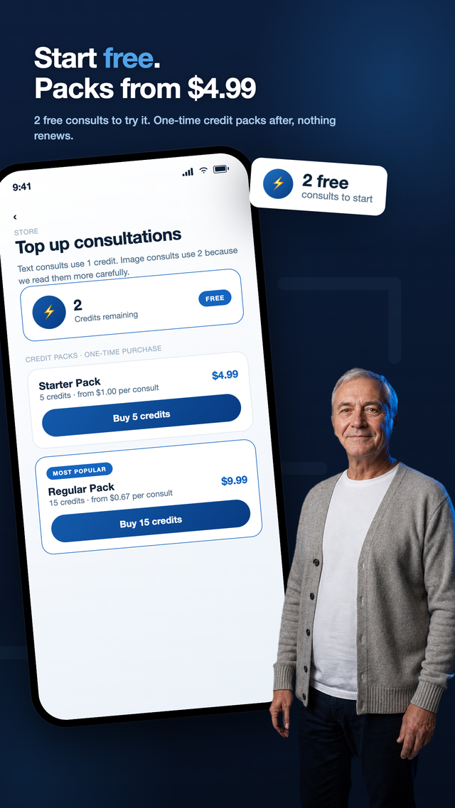 Start free: one-time credit packs